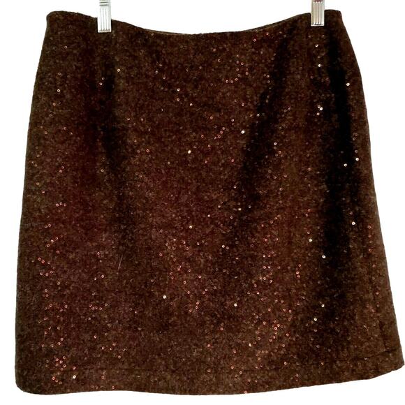 J Jill Sequined Lined Short Pencil Skirt Size 6P Copper & Brown Side Zip Soft - Picture 1 of 12